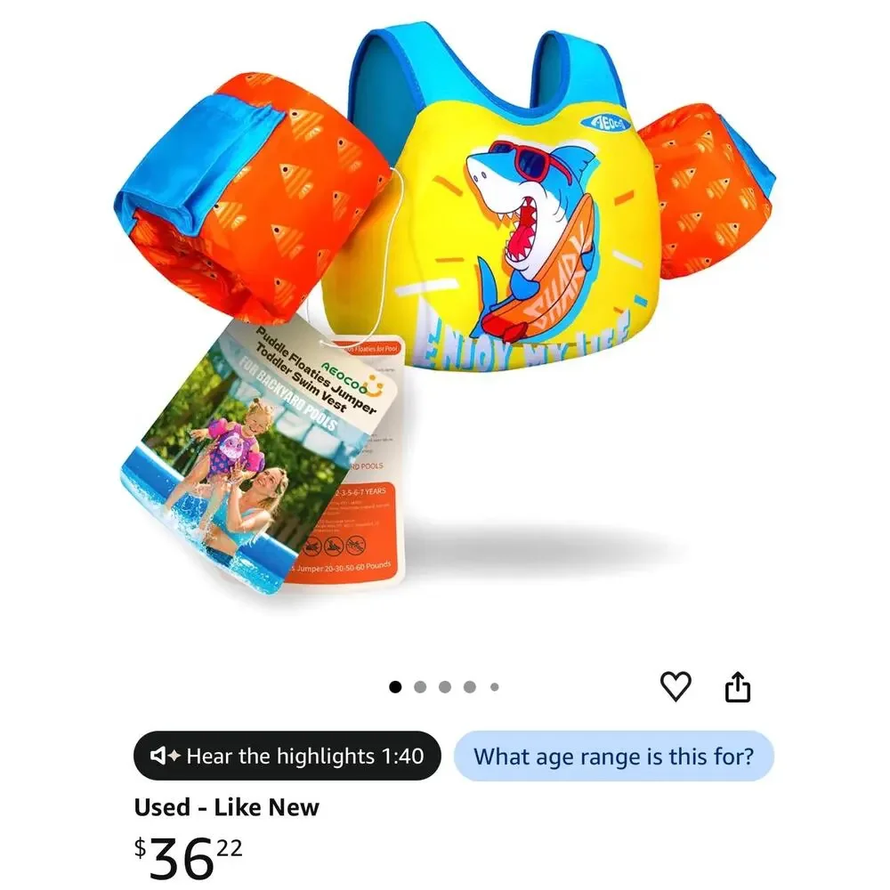 Aeocoo Puddle Float Jumper 25-30 Pounds Toddler Swim Vest for 18 Months-2 Years
